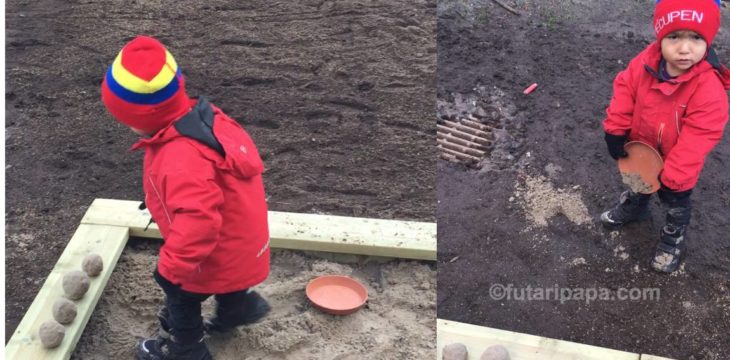 泥団子は「いっこ、よんこ、ごーこ」