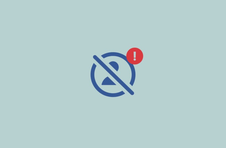 Profile image with a line through it and a warning sign above it.