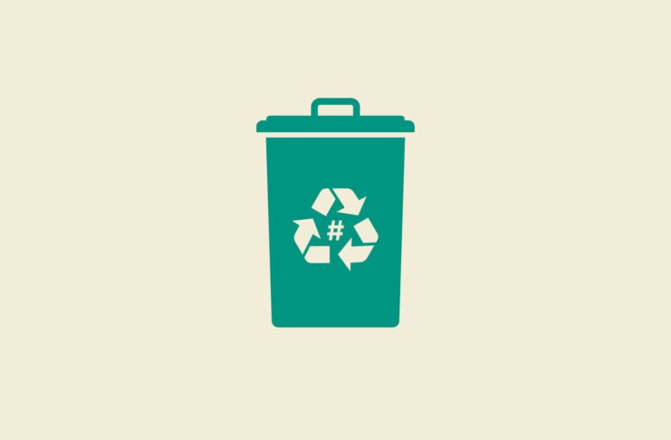 Recycling bin with a hash key on it.