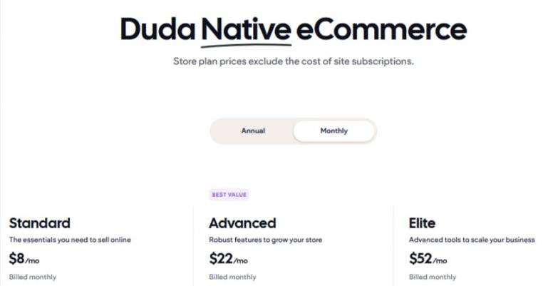 Duda eCommerce Plans