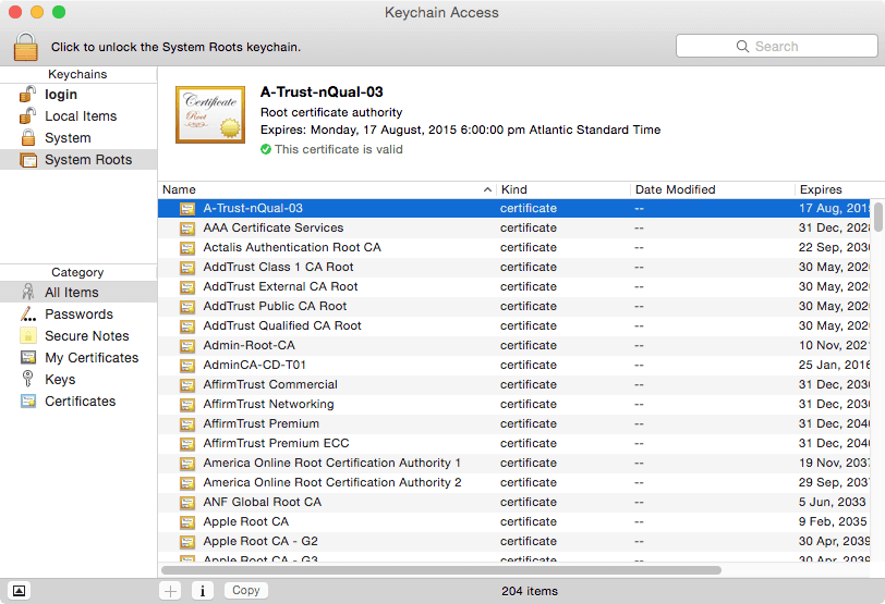 Keychain Access System Roots
