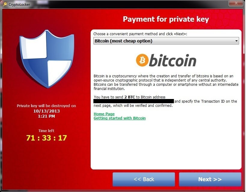 The lock screen from Cryptolocker, a ransomware program from 2013-2014 that earned its creators an estimated $3 million.