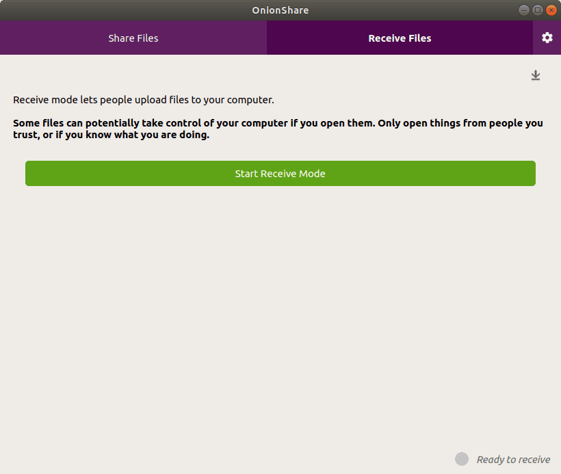 Receive files with OnionShare screenshot