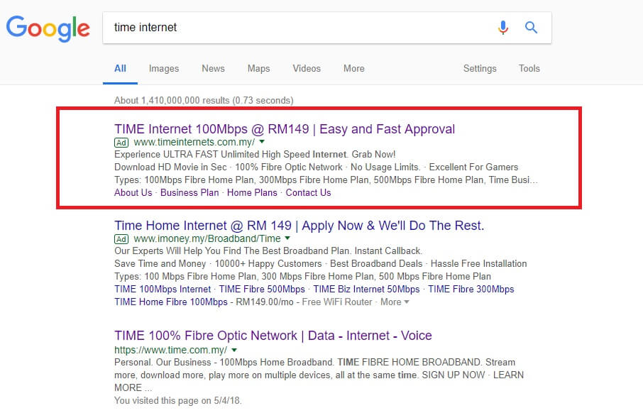 Time internet google search