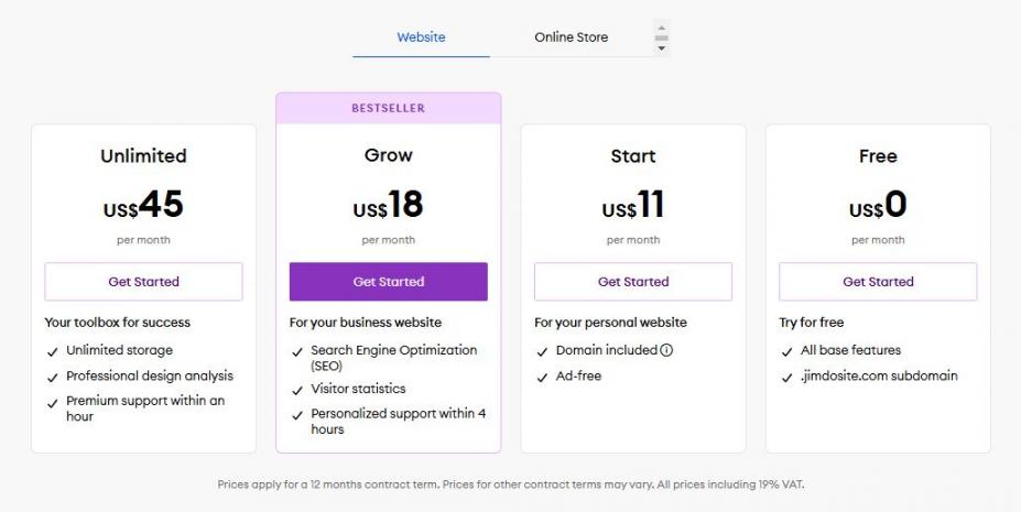 Jimdo pricing