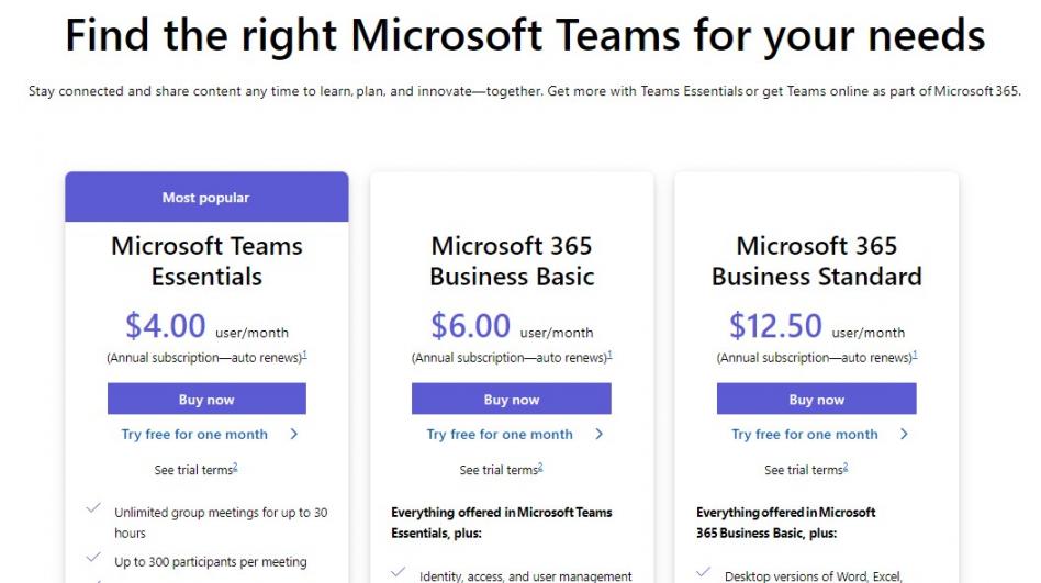 Microsoft teams pricing