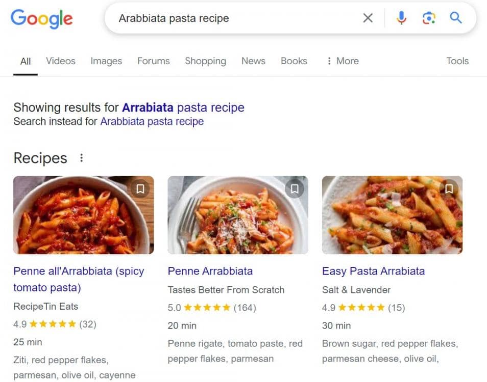 Recipe rich snippets example
