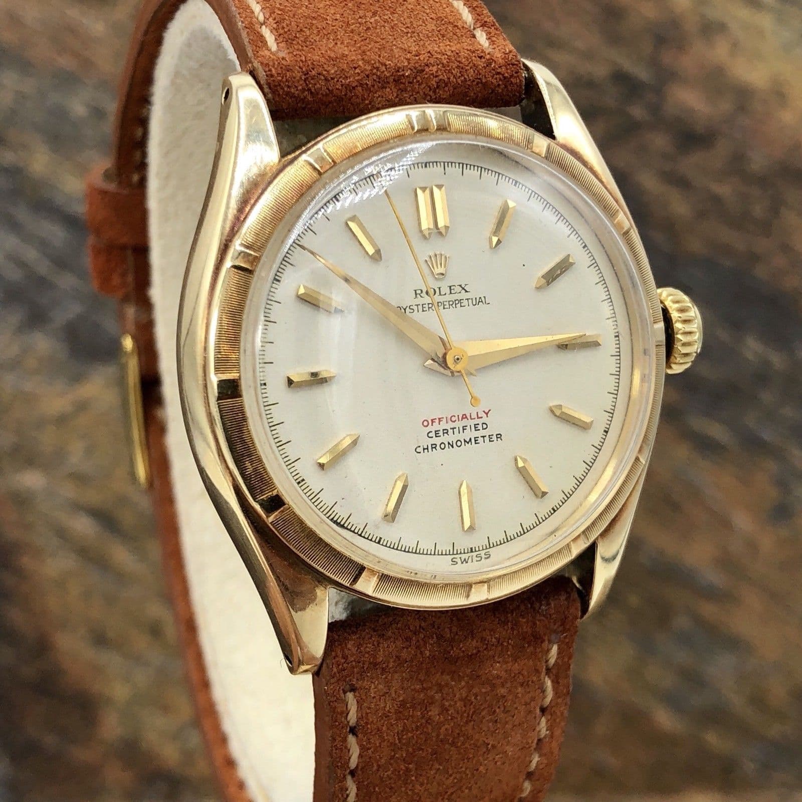 1961 Vintage Rare Rolex 6085 14k Yellow Gold Red Officially Writing Dial -  Awadwatches