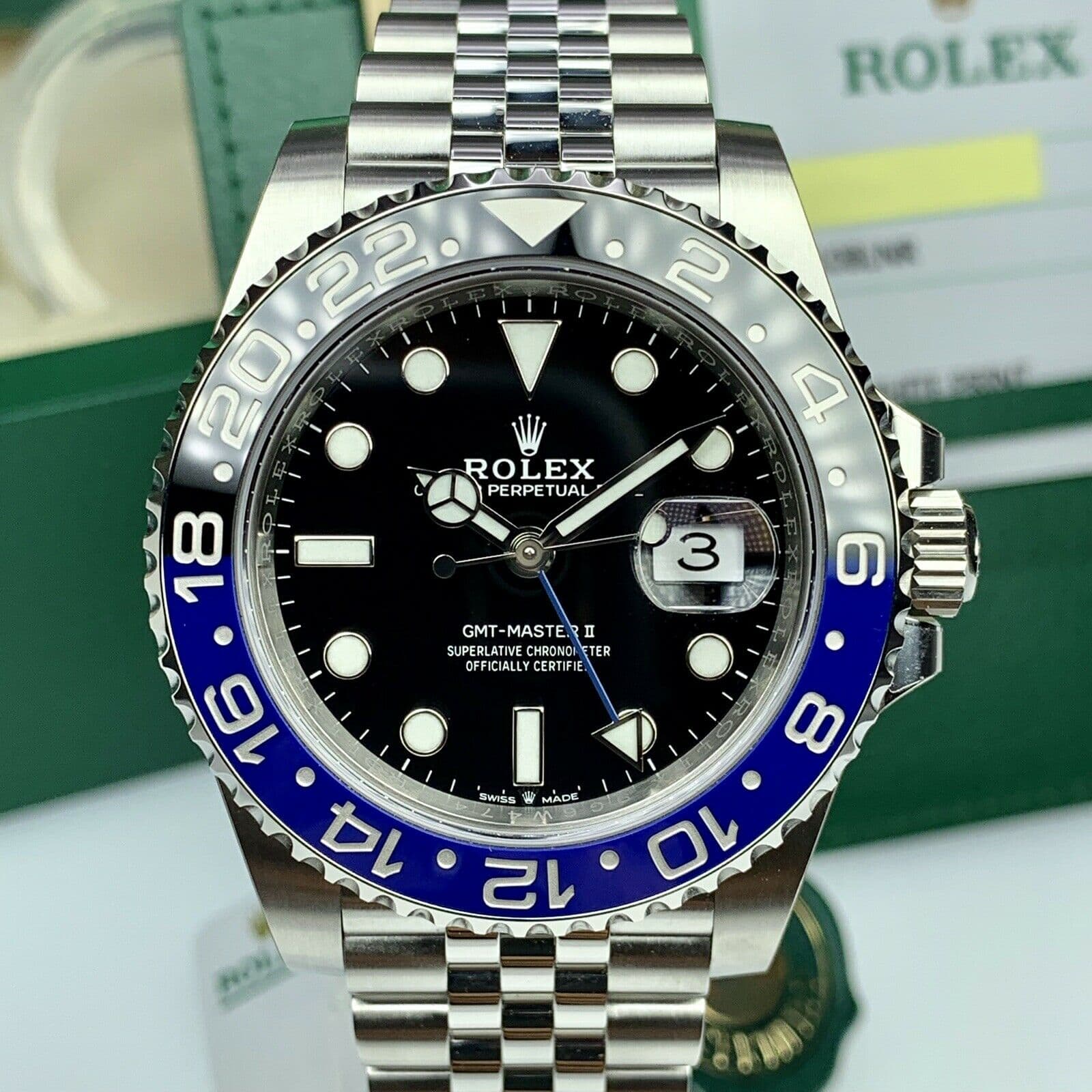 2019 Rolex GMT Master II 126719BLNR Batman With Box And Card Stickers Unworn Awadwatches