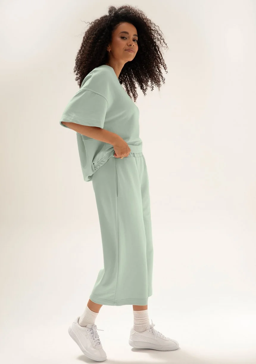Cozy Flow - Spodnie bawełniane typu culotte Minty