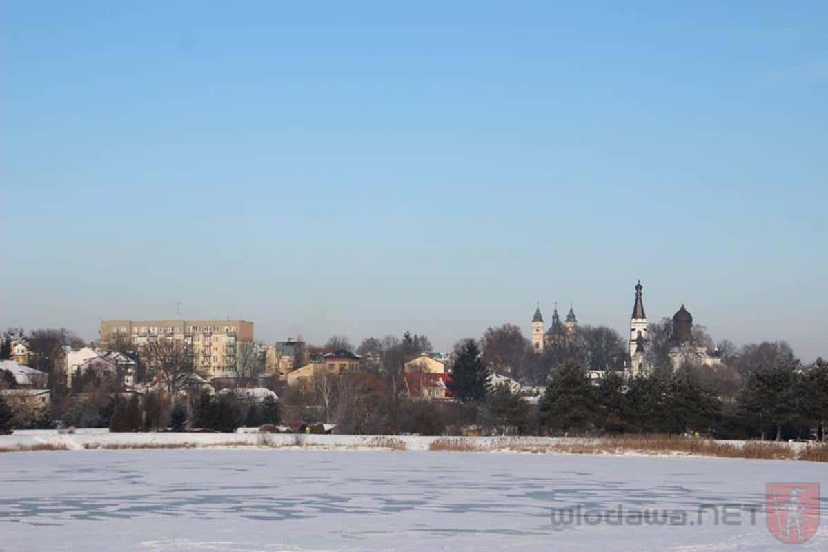 Włodawa Zbiornik Okopiec Zima, Wlodawa Panorama Zimą