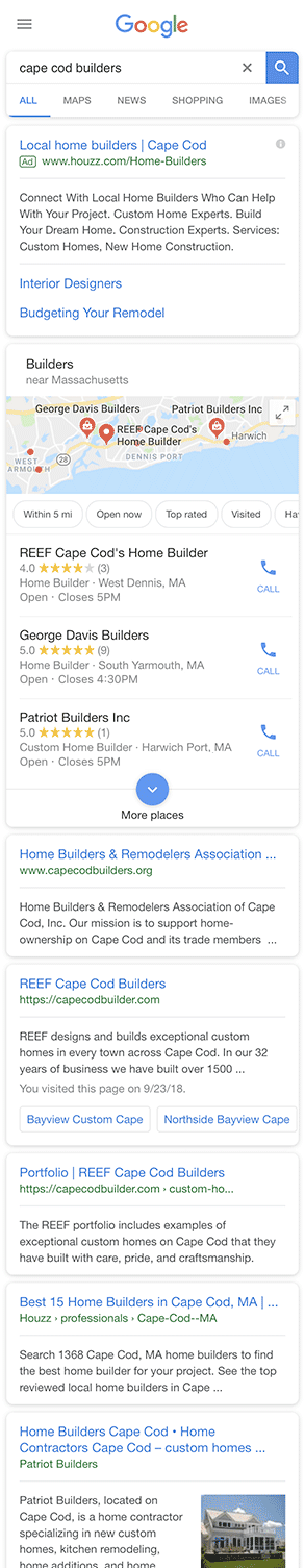 Cape Cod SEO Search Results Page