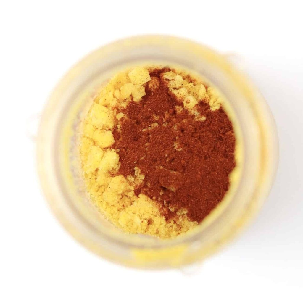 Regular Cheetos blended with hot chilli powder in blender
