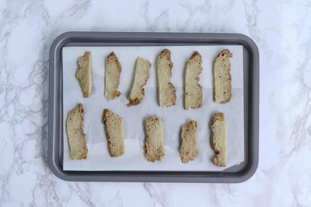 Cut seitan pieces on a baking tray ready to be flash frozen