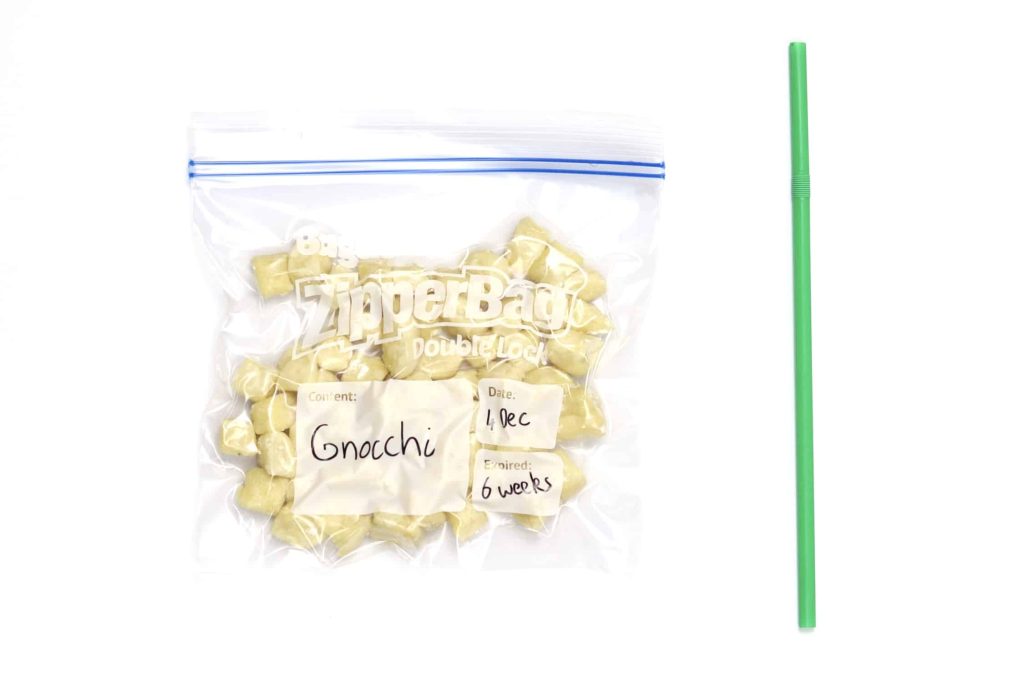 Gnocchi in airtight freezer bag ready for freezing