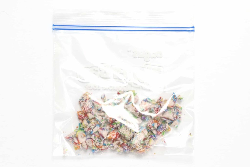 Candy cane crushed inside of a heavy-duty freezer bag