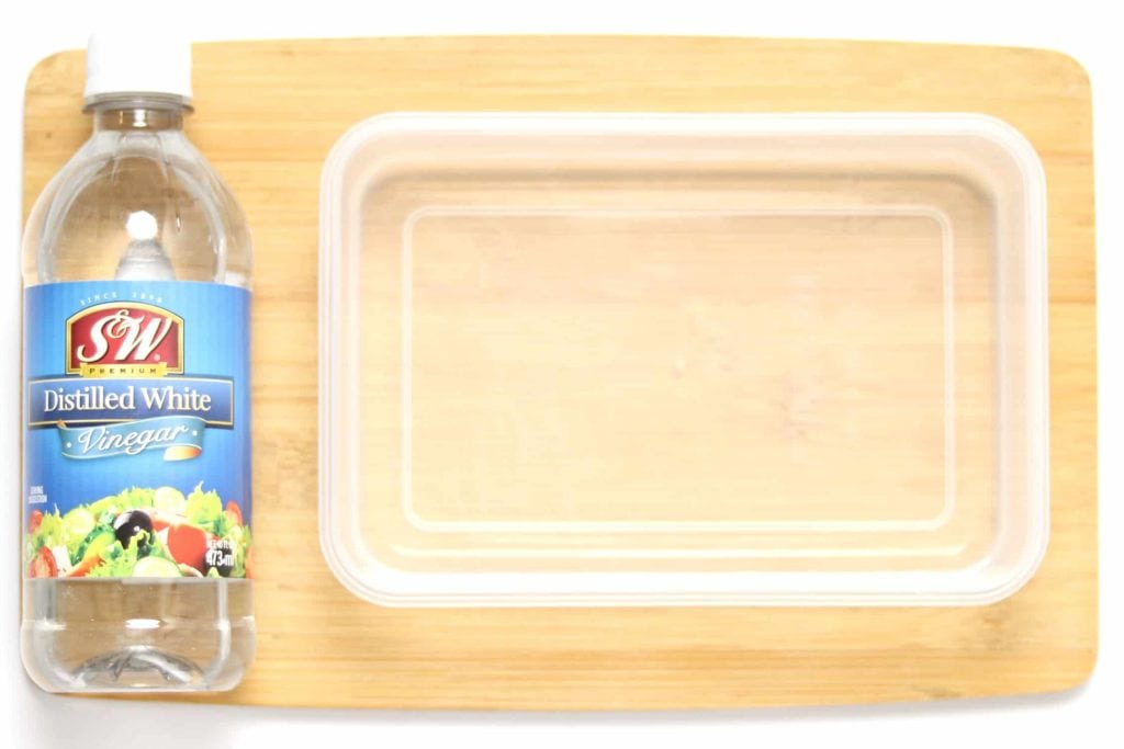 Plastic container soaked in a vinegar and water solution