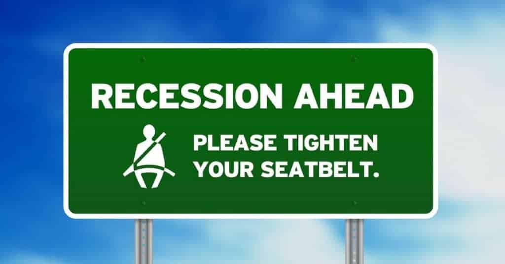 Street sign Recession Ahead - Please tighten your seatbelt