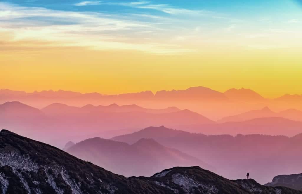 Mountain landscape at sunset.
