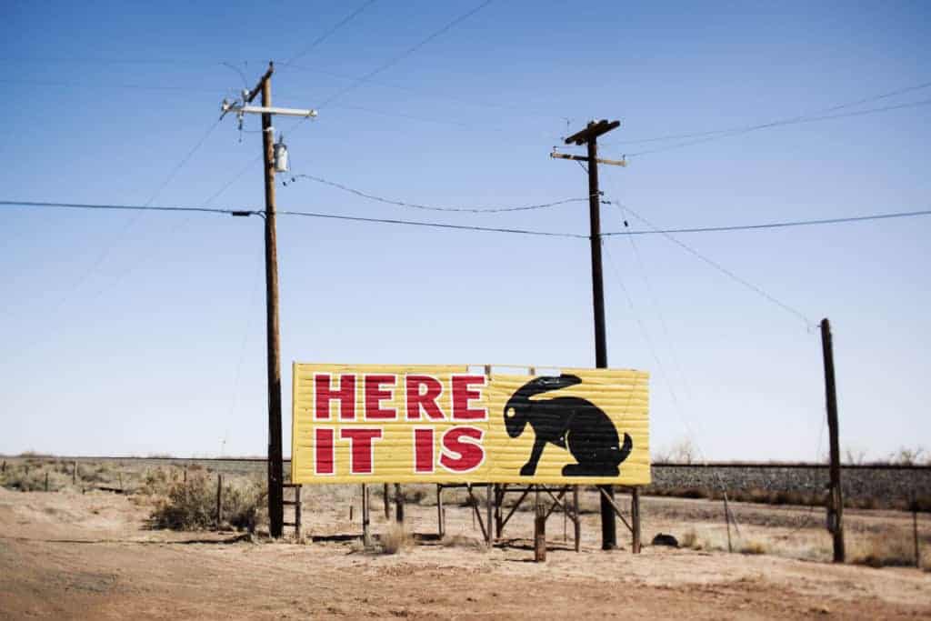 Jack Rabbit Trading Post billboard on Route 66.