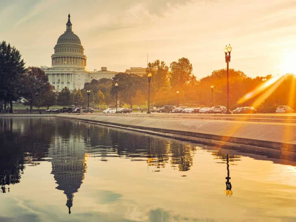 Capitol Building and Reflecting Pool in Washington, DC.