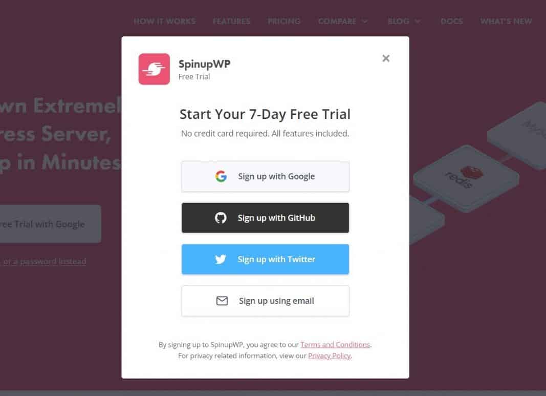 option to sign up via email