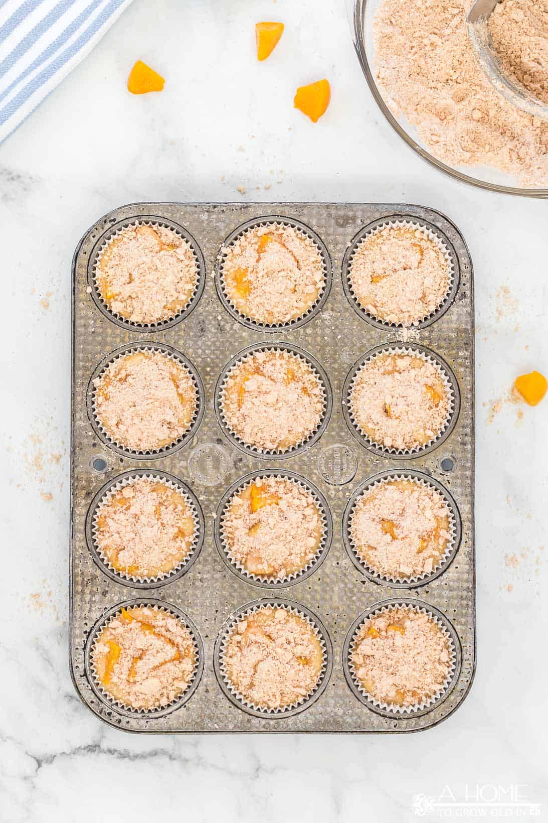 streusel topping added to muffin batter