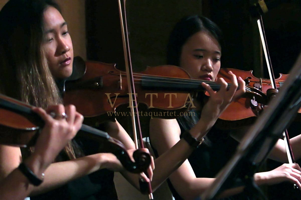 Female String Quartet playing for graceful wedding at Shangri La Singapore