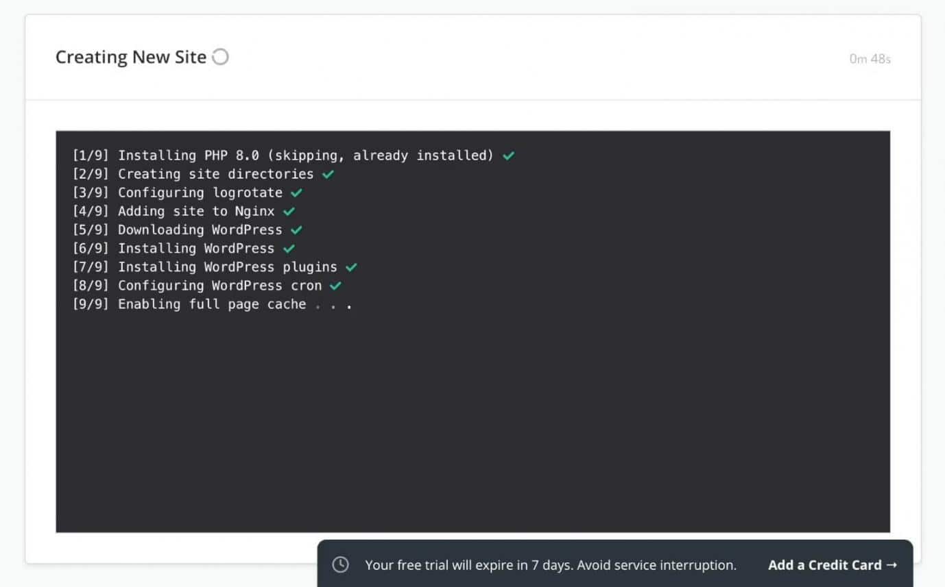 SpinupWP dashboard