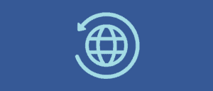 A globe circled by an arrow.