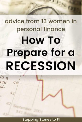 Long Pinterest pin of a dollar bill and falling stock chart with text "How to prepare for a recession"