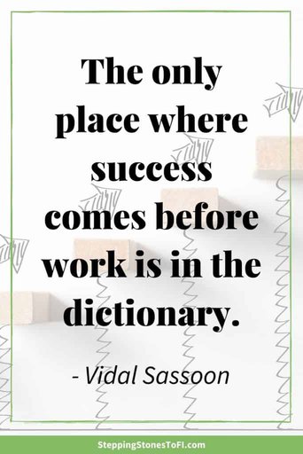Long Pinterest image with quote "The only place where success comes before work is in the dictionary." By Vidal Sassoon.