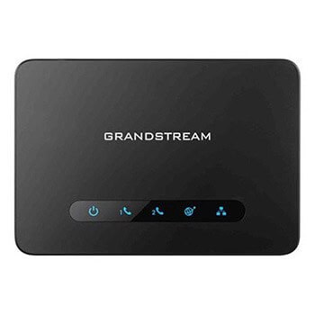 Aerial view of Grandstream telephone adapter on plain background