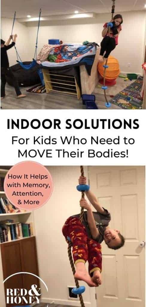 collage image with two photos of kids on indoor climbing and play equipment, with text overlay.