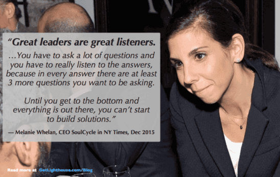 How to stop being a bad leader and turn around a miserable team 4 bad leader unhappy team - ask questions and be a good listener to turn it around like Melanie Whelan