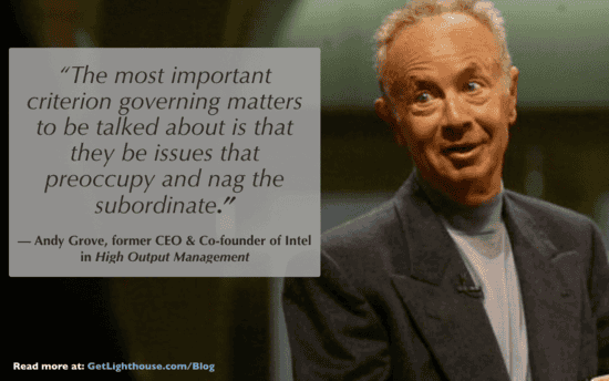 The 9 Worst Pieces of Advice for 1:1s (and what to do instead) 15 Andy Grove knows 1:1s are for the team member