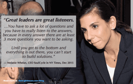 How great leaders get out of management debt and stay that way 4 Management debt can be reduced if you are a good listener like Melanie Whelan of SoulCycle