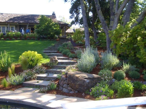 gradual stone steps landscape on a wide slope
