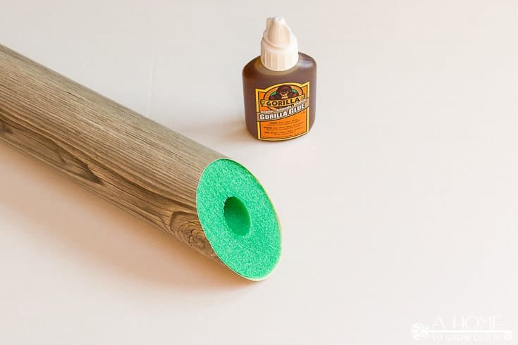 corner of pool noodle wreath and gorilla glue