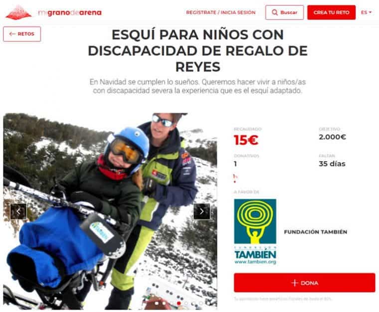 Campaña de crowfunding para regalar en Reyes a niños y niñas con discapacidad una experiencia de esquí adaptado