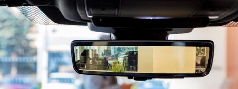 car mirror with rear view back up camera