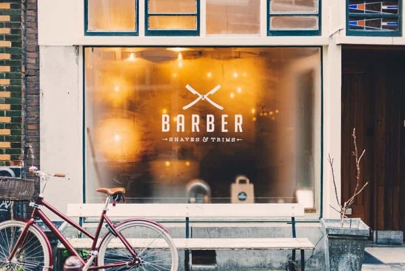 barber shop window pictured as a gift idea suggestion for dads