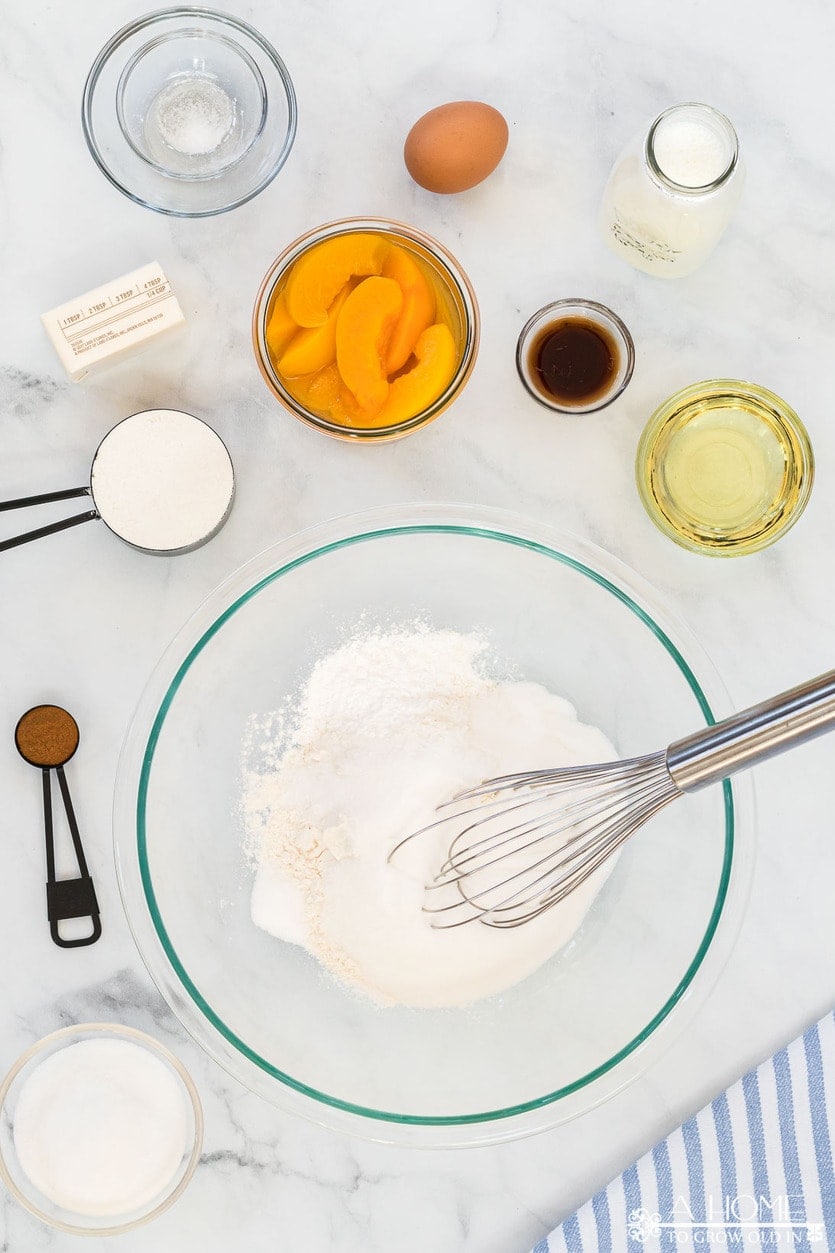 dry ingredients for peach cobbler muffins