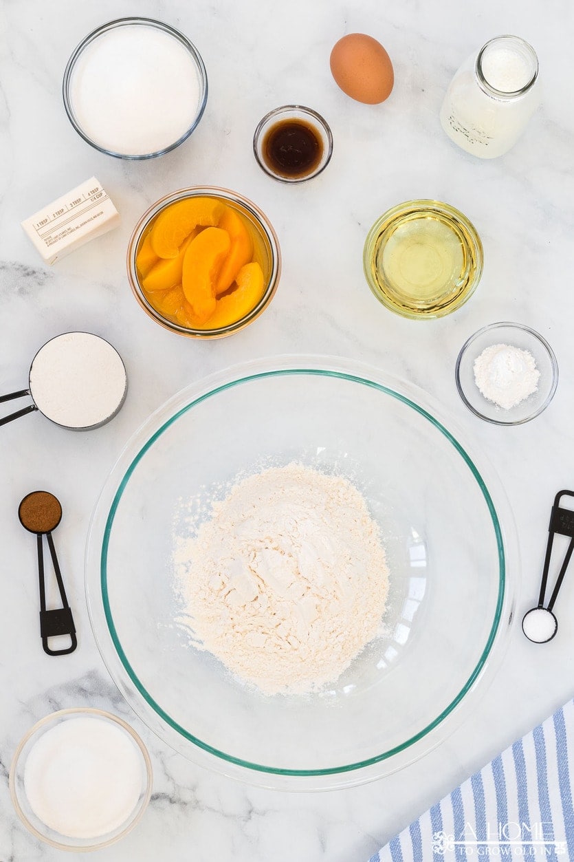 ingredients for peach cobbler muffins