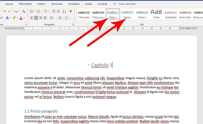 Stili dei titoli in Microsoft Word