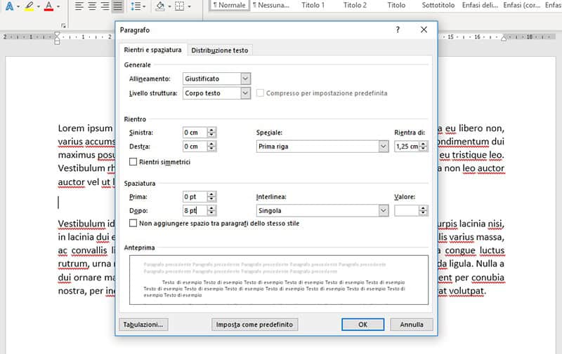 Rientri e spaziature in Microsoft Word