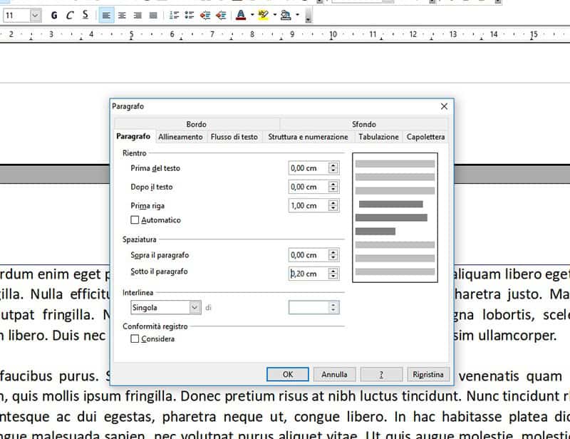 Rientri e spaziature in OpenOffice