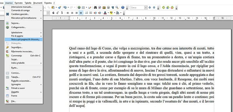Inserire note a piè di pagina in Open Office