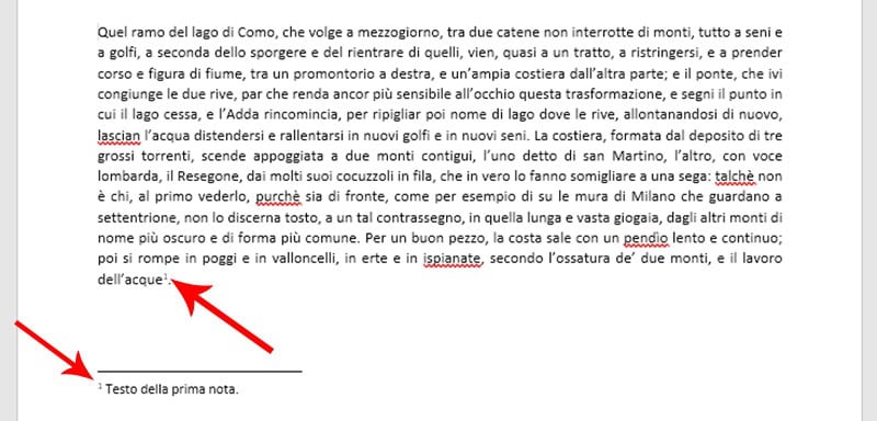 Inserire note a piè di pagina in Word