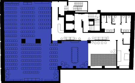 Floorplan Image: Living room + Library + Dining room adjoined